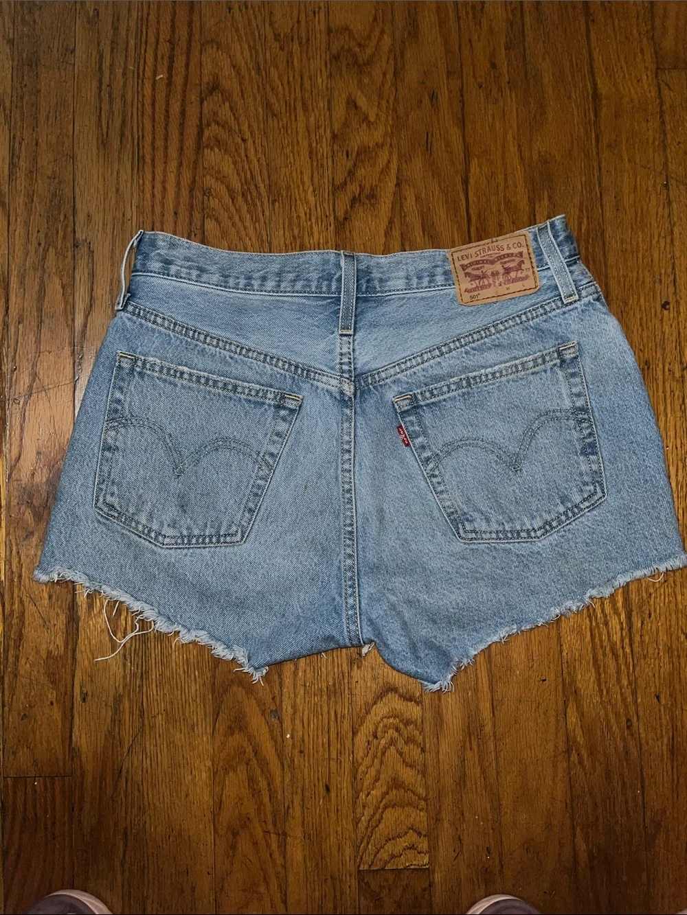 Levi’s 501 Denim Distressed  Women’s Button Fly Shorts - Light Blue Size 27
